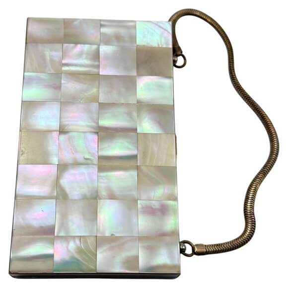 MCM Mother of Pearl Maudiere Compact Gold Tone Metal Rectangle 5.5 inch w Comb - Picture 10 of 16